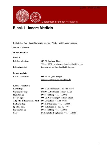 Medizinische Fakultät Heidelberg: Block I - Innere Medizin