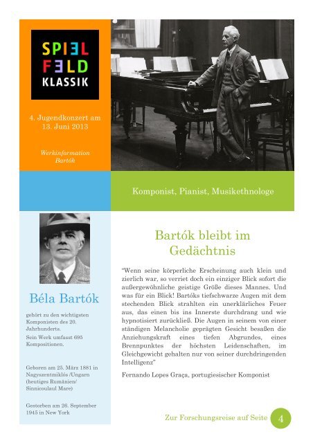 Béla Bartók Bartók bleibt im Gedächtnis - Spielfeld Klassik