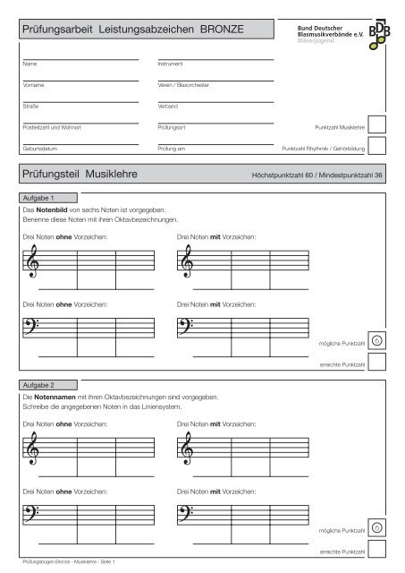 Prüfungsbogen JMLA Bronze - Bläserjugend