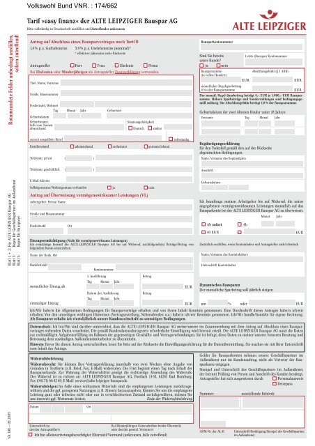Tarif Easy Finanz Der Alte Leipziger Bauspar Ag Volkswohl