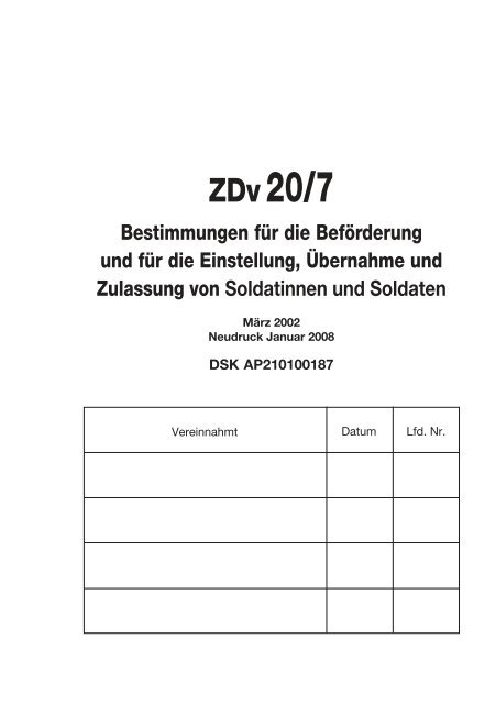 ZDv 20/7 - Reservisten der Bundeswehr