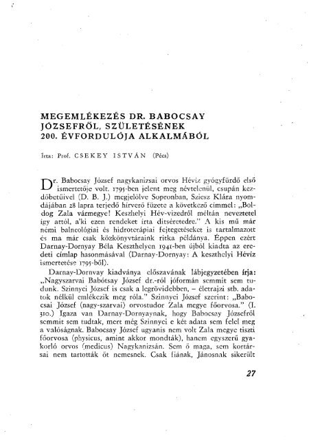 Dr. Babocsay József nagykanizsai orvos Hévíz gyógyfürdő első ...