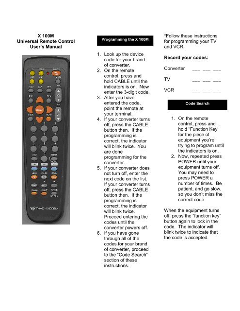 X 100M Universal Remote Control User's Manual 1 ... - Mediacom