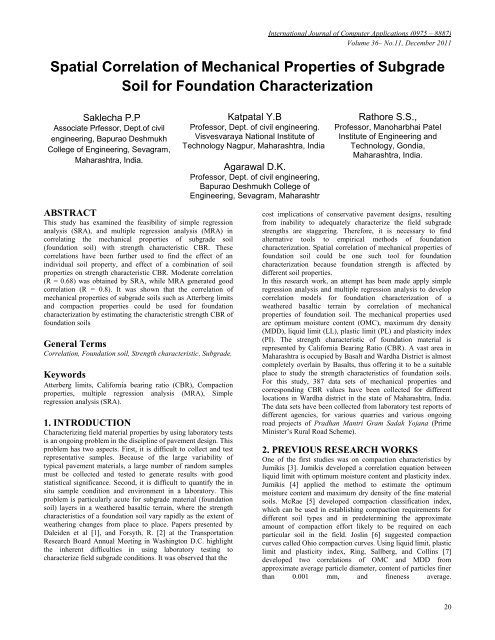 Spatial Correlation of Mechanical Properties of Subgrade Soil for ...