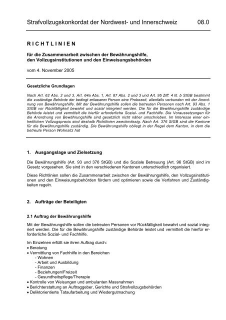 Zusammenarbeit Bewährungshilfe und Einweisungsbehörden