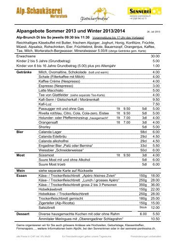 Preisliste Alpangebote (PDF 0.4MB) - Sennerei Pontresina