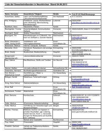 Gewerbeliste Stand 04.06.2013 - Neunkirchen