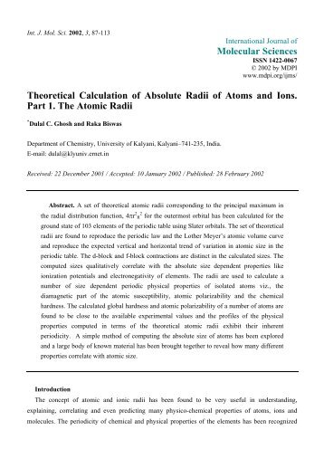 Molecular Sciences Theoretical Calculation of Absolute Radii of ...