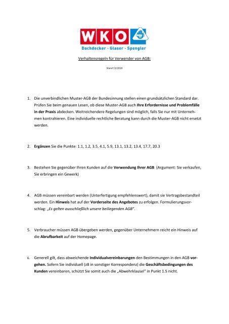 Verhaltensregeln Fur Verwender Von Agb 1 Die Unverbindlichen