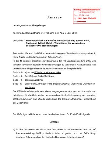 Anfrage - beim Niederösterreichischen Landtag