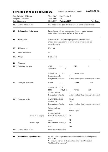 Fiche de données de sécurité UE Aesthetic Basismaterial ... - ROTEC