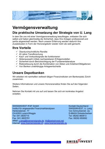 Vermögensverwaltung - Börsensignale von Uwe Lang