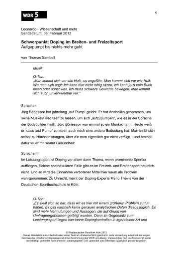 Schwerpunkt: Doping im Breiten- und Freizeitsport ... - WDR 5