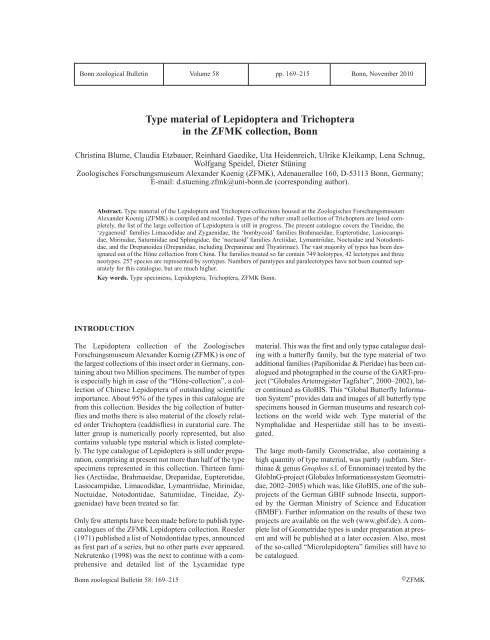 Type material of Lepidoptera and Trichoptera in the ZFMK collection ...