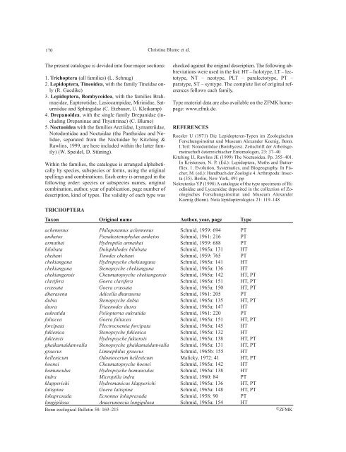 Type material of Lepidoptera and Trichoptera in the ZFMK collection ...