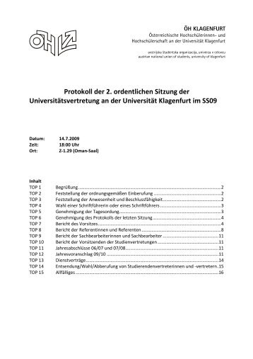 Protokoll der 2. ordentlichen Sitzung der Universitätsvertretung an ...