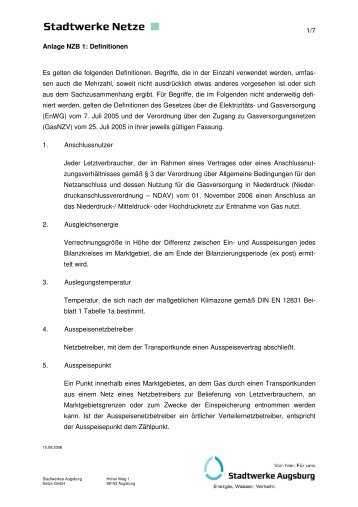 Anlage 3.1 Definitionen zu NZB - Netze der Stadtwerke Augsburg ...