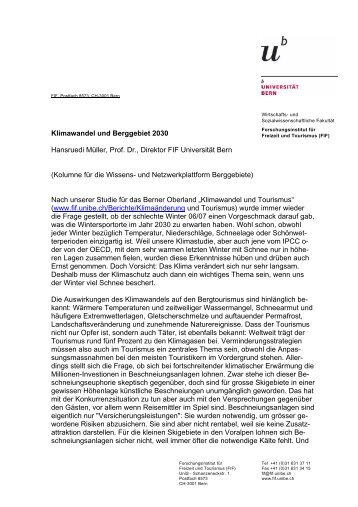 Klimawandel und Berggebiet 2030 - Forschungsinstitut für Freizeit ...