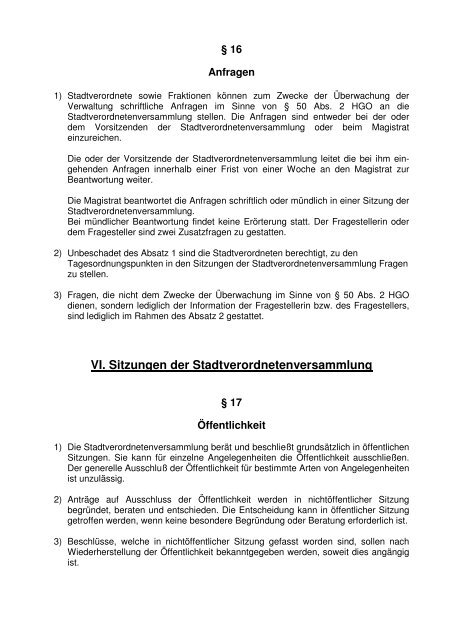 Geschäftsordnung Stadtverordnetenversammlung - Steinau an der ...