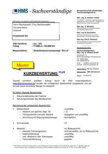 Muster "Kurzbewertung plus " - Blitzergutachten