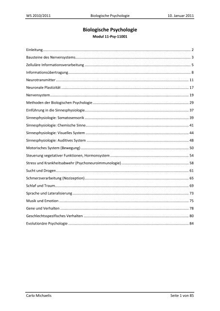 Biologische Psychologie Carlo Michaelis