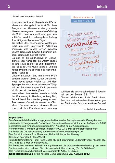 neue Gemeindezeitung - Evangelische Johannes-Kirchengemeinde ...