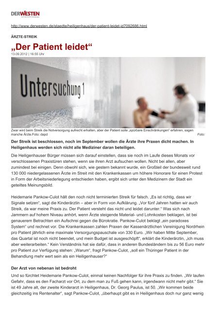 WAZ vom 14.09.2012: "Der Patient leidet" - Medizinisches Zentrum ...