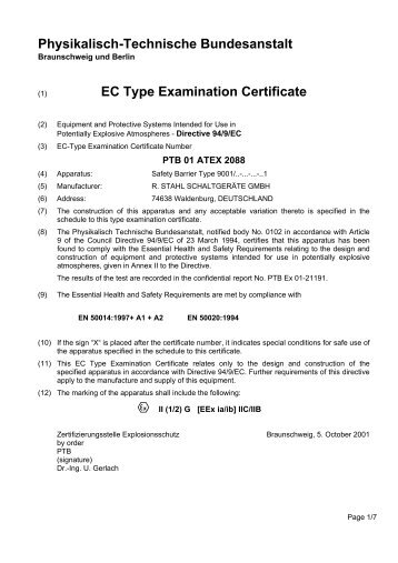 Physikalisch-Technische Bundesanstalt EC Type Examination ...