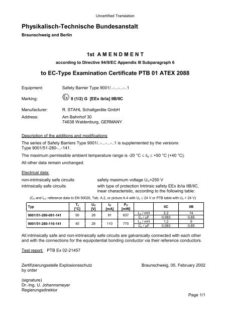 Physikalisch-Technische Bundesanstalt EC Type Examination ...