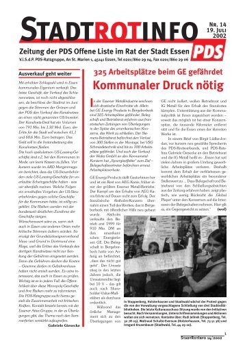 Stadtrotinfo NR. 14, Juli 2002 - PDS-Ratsgruppe in Essen
