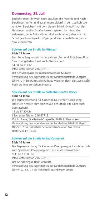 Sommerferien 2013 in Stuttgart - Ferienprogramm Stuttgart