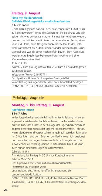 Sommerferien 2013 in Stuttgart - Ferienprogramm Stuttgart