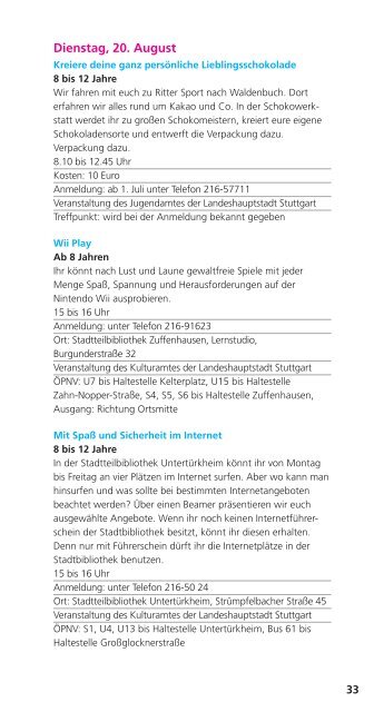 Sommerferien 2013 in Stuttgart - Ferienprogramm Stuttgart