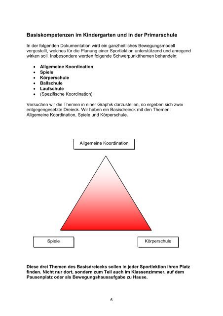 Bewegungserziehung im Kindergarten und in der Primarschule