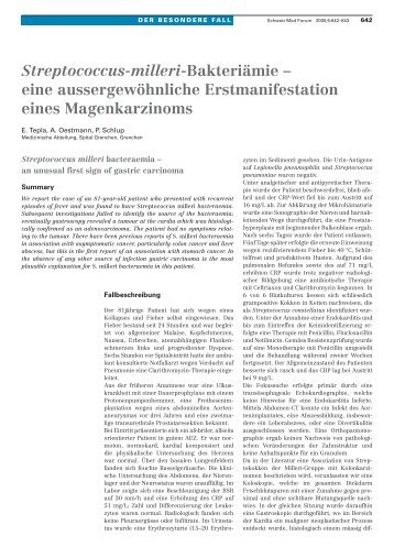 Streptococcus-milleri-Bakteriämie - eine aussergewöhnliche ...
