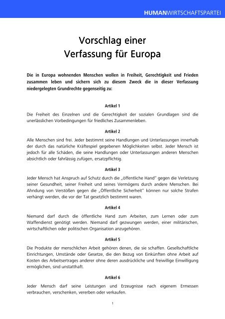 Vorschlag einer Vorschlag einer Verfassung für Europa Verfassung ...