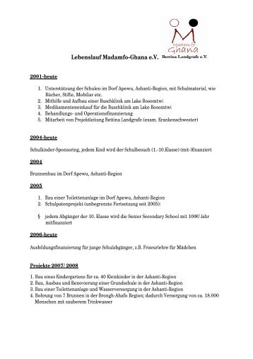 Lebenslauf Madamfo-Ghana e.V. - germanBroker.net