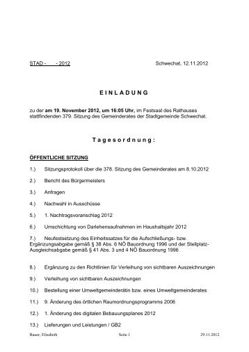 Protokoll der 379. Gemeinderatssitzung am 19. November 2012