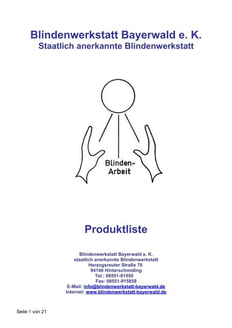 Produkte - Staatlich anerkannte Blindenwerkstatt Bayerwald