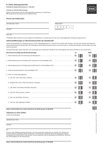 Formular zur Vollmachtserteilung - R. STAHL