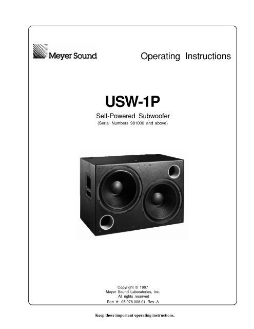 USW-1P Operating Instructions