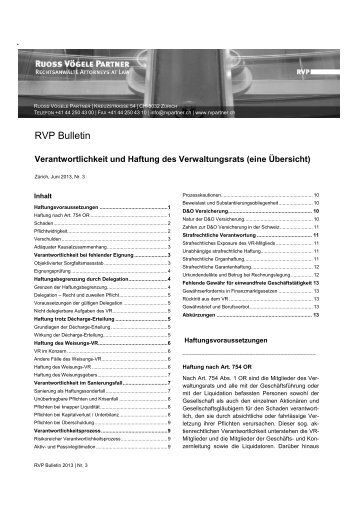 Verantwortlichkeit und Haftung des Verwaltungsrats \(eine Übersicht\)