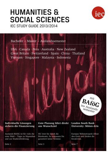 IEC Study Guide Humanities & Social Sciences 2013/14 - Auslandssemester, Bachelor, Master