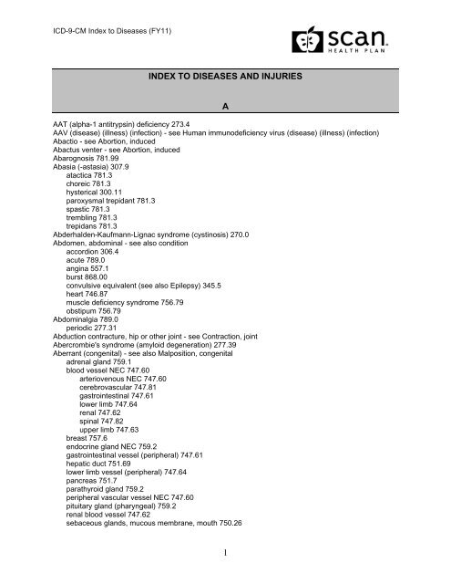 2011 ICD 9 CM Diagnosis Disease Index SCAN Health Plan