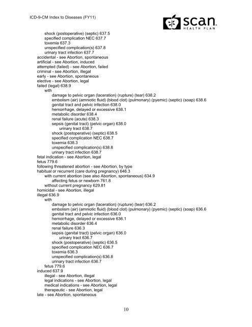 2011 ICD-9-CM Diagnosis Disease Index - SCAN Health Plan