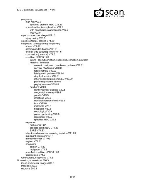 2011 ICD-9-CM Diagnosis Disease Index - SCAN Health Plan