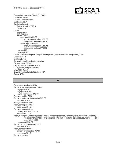 2011 ICD-9-CM Diagnosis Disease Index - SCAN Health Plan