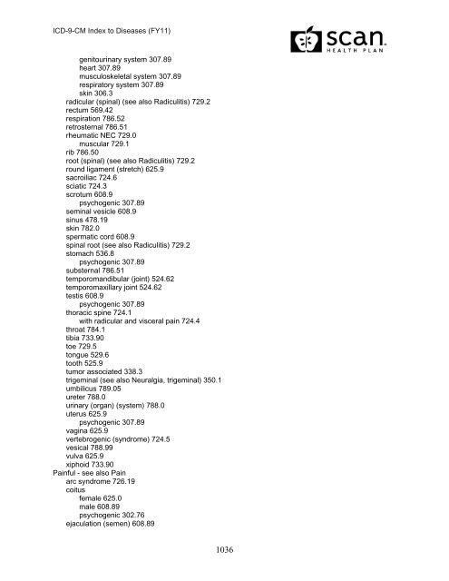 2011 ICD-9-CM Diagnosis Disease Index - SCAN Health Plan