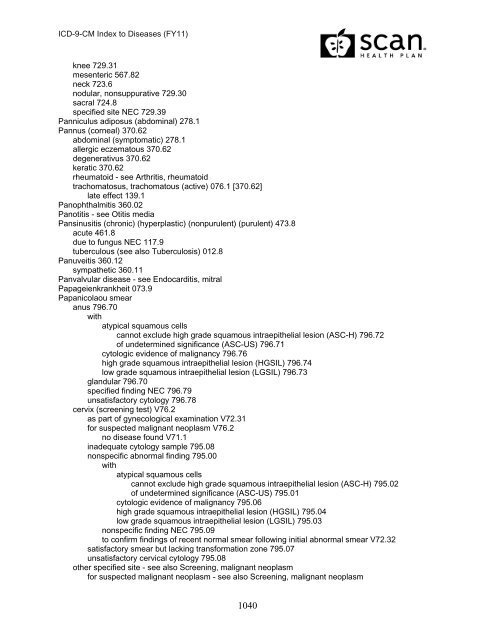 2011 ICD-9-CM Diagnosis Disease Index - SCAN Health Plan