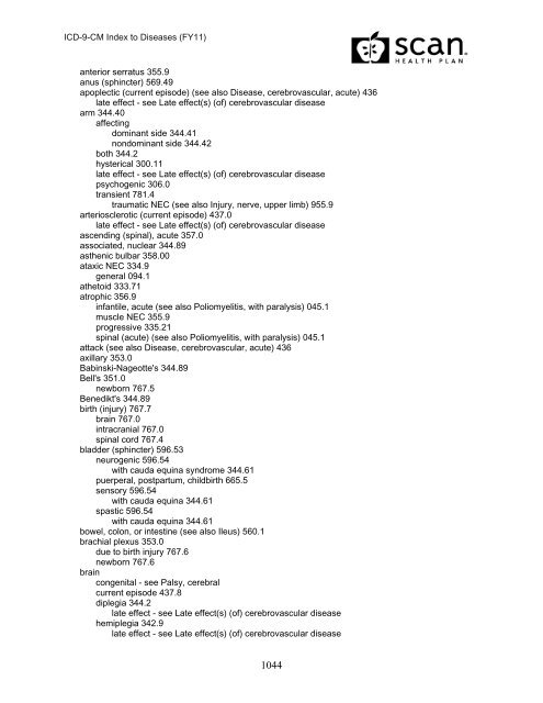 2011 ICD-9-CM Diagnosis Disease Index - SCAN Health Plan